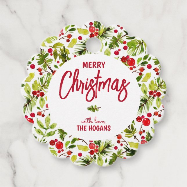 Christmas Greenery Berries Holiday Favour Tags (Front)