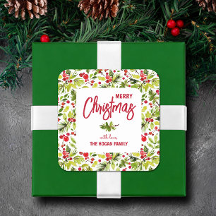 Christmas Greenery Berries Holiday Square Sticker