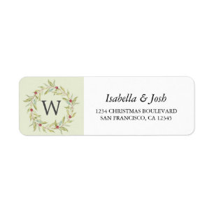 Christmas Greenery Berries Monogram Return Address