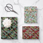 CHRISTMAS Greenery Berries Wrapping Paper Sheet<br><div class="desc">The word CHRISTMAS among winter leaves and berries on a black silver and red background wrapping paper sheets is perfect for your holiday gift giving. MATCHING items in our collection.</div>