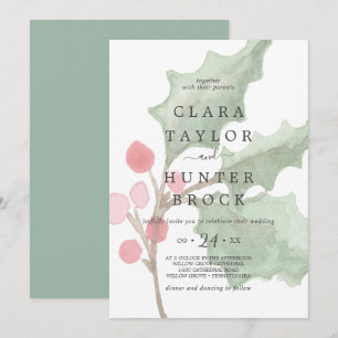 Christmas Greenery & Berry Faded Foliage Wedding Invitation