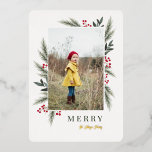 Christmas Greenery Berry Frame Photo Foil Holiday Card<br><div class="desc">Elegant Christmas Greenery and Berry Frame,  Holiday foil photo card. Features,  template space for your personal holiday message on back.</div>