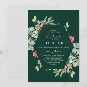 Christmas Greenery & Berry   Green Casual Wedding Invitation