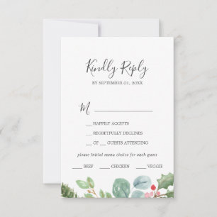 Christmas Greenery & Berry Menu Choice RSVP Card