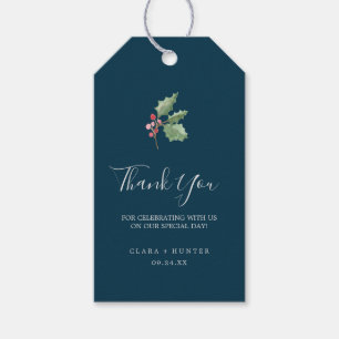 Christmas Greenery & Berry   Navy Thank You Favour Gift Tags