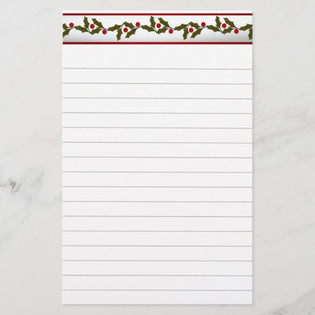Christmas Greenery Border With Lines Stationery (Front)