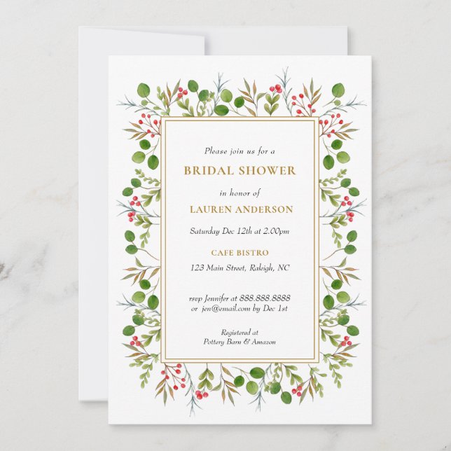 Christmas Greenery Bridal shower invitation (Front)