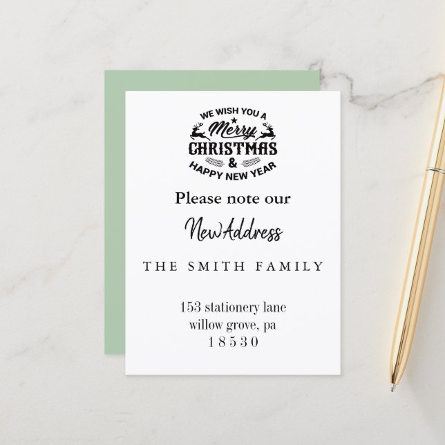 Christmas Greenery Change of Address Insert Card (Front/Back In Situ)