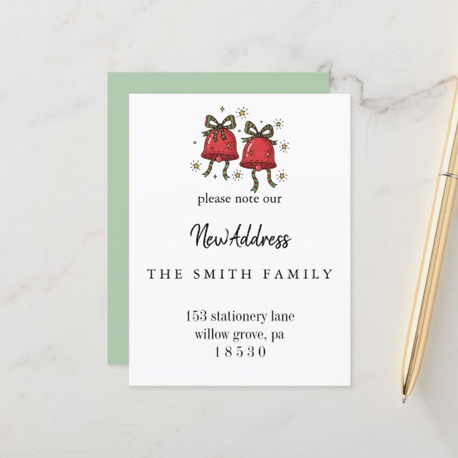 Christmas Greenery Change of Address Insert Card (Front/Back In Situ)