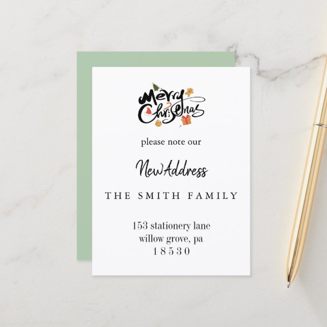 Christmas Greenery Change of Address Insert Card (Front/Back In Situ)