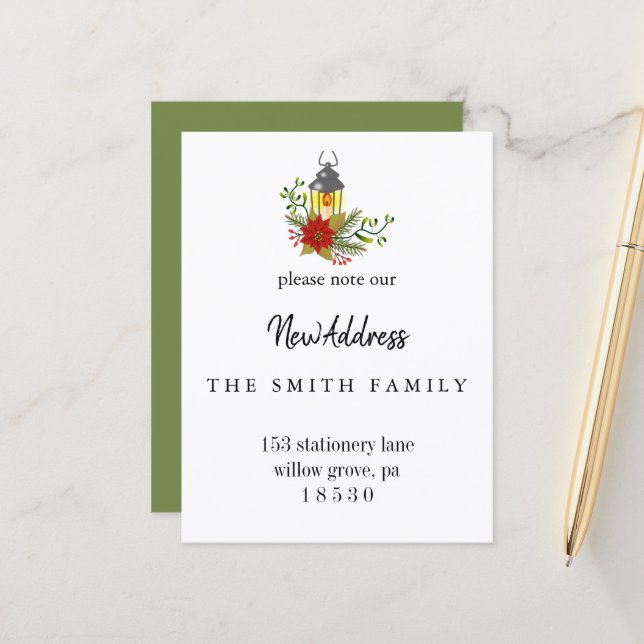 Christmas Greenery Change of Address Insert Card (Front/Back In Situ)