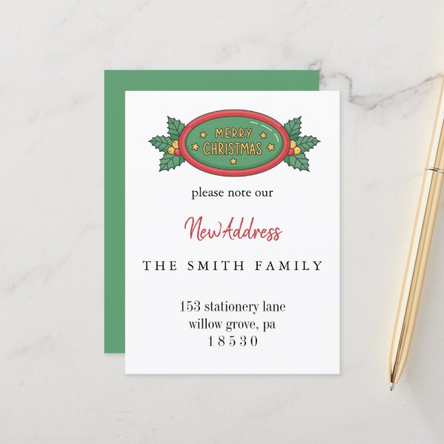 Christmas Greenery Change of Address Insert Card (Front/Back In Situ)