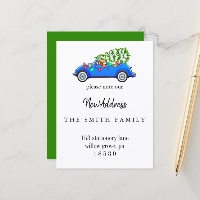 Christmas Greenery Change of Address Insert Card (Front/Back In Situ)