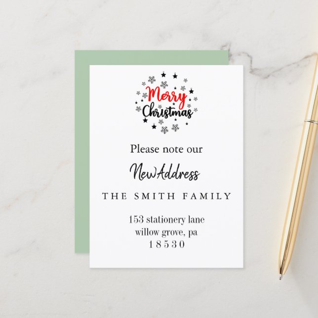 Christmas Greenery Change of Address Insert Card (Front/Back In Situ)