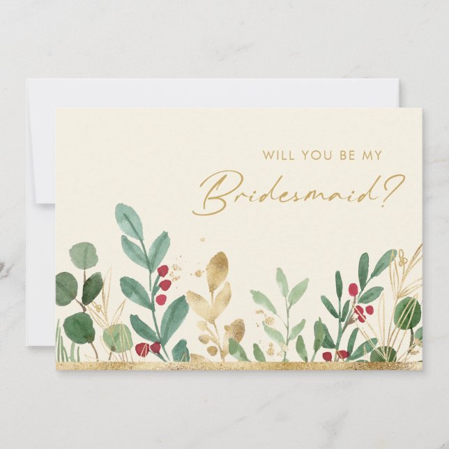Christmas Greenery | Cream Bridesmaid Proposal Invitation (Front)