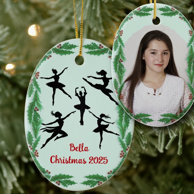 Christmas Greenery Dancer Ballet Photo Ornament (Creator Uploaded)