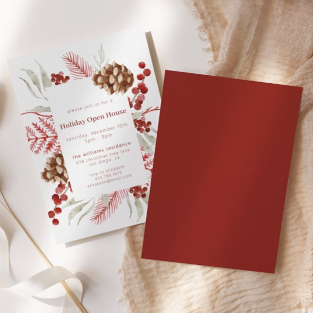 Christmas Greenery Elegant Holiday Open House Invitation (Creator Uploaded)