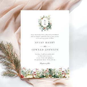 Christmas Greenery Elegant Watercolor Wedding  Invitation