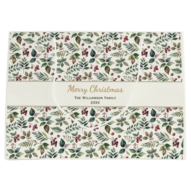 Christmas Greenery Festive Patterned Gift Bag (Front)