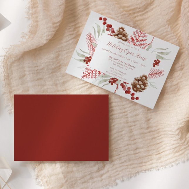 Christmas Greenery Floral Holiday Open House Invitation (Creator Uploaded)