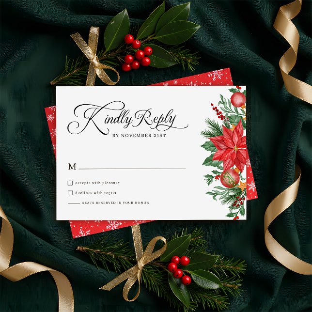 Christmas Greenery floral Holiday Wedding RSVP Card (Creator Uploaded)