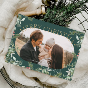 Christmas Greenery Foliage Gold Glitter Photo  Holiday Card