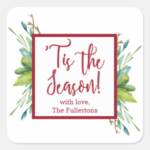 Christmas Greenery Gift Square Stickers