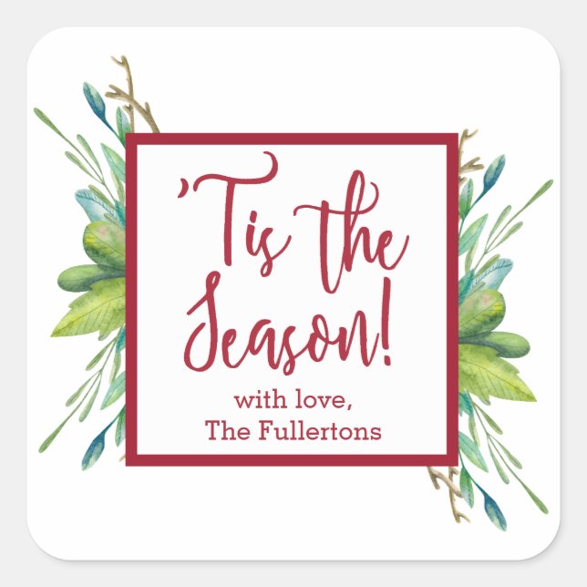 Christmas Greenery Gift Square Stickers (Front)