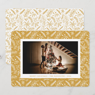 Christmas Greenery (Gold) Horizontal Photo Holiday Card