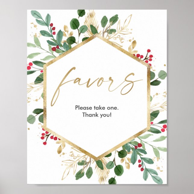 Christmas greenery gold red Baby shower favours Poster (Front)