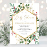 Christmas greenery gold red hollies baby shower invitation<br><div class="desc">For more advanced customisation of this design,  simply select the "Customise It" button above!</div>