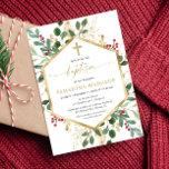 Christmas greenery gold red hollies Baptism Invitation<br><div class="desc">For more advanced customisation of this design,  simply select the "Customise It" button above!</div>