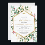 Christmas greenery gold red hollies dedication invitation<br><div class="desc">For more advanced customisation of this design,  simply select the "Customise It" button above!</div>