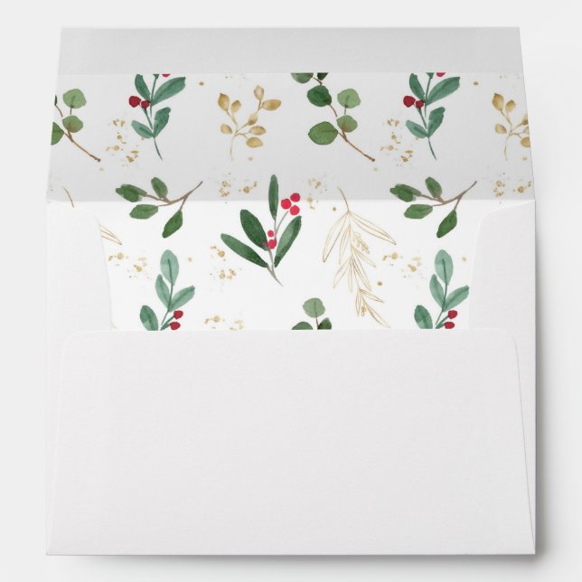 Christmas greenery gold red holly berries envelope (Back (Bottom))
