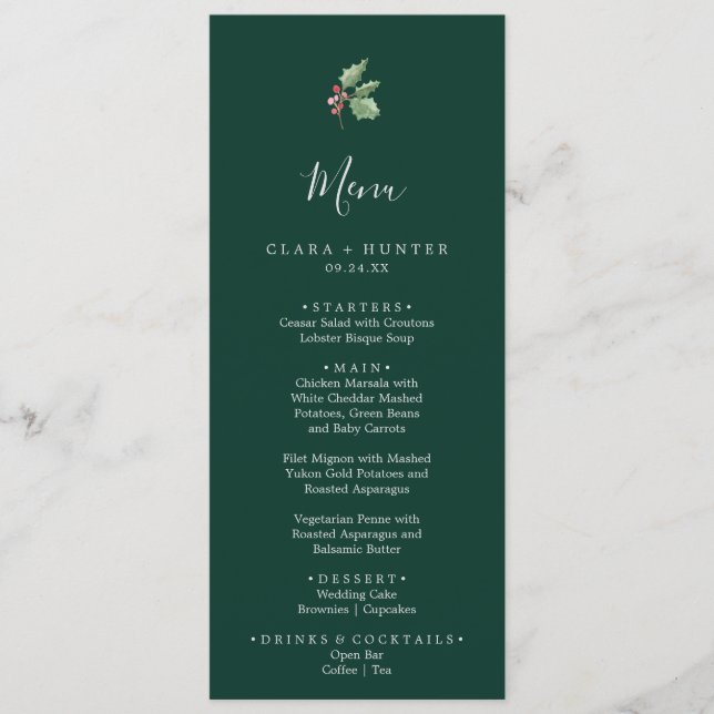 Christmas Greenery | Green Wedding Dinner Menu (Front)