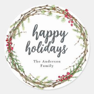 Christmas Greenery Happy Holidays Gift label