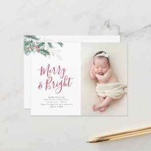 christmas greenery holiday birth announcement postcard