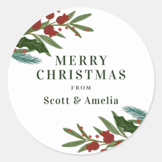 Christmas Greenery Holiday Gift Classic Round Sticker (Front)