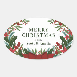 Christmas Greenery Holiday Gift Oval Sticker