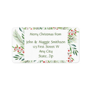 Christmas Greenery Holly Berries Custom  Label