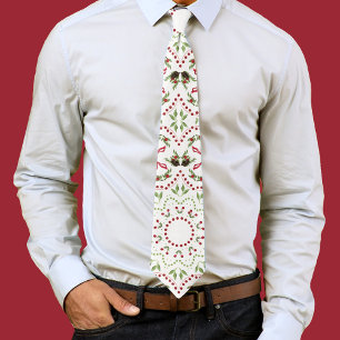 Christmas Greenery Holly Berries Mandala Style Tie