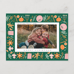 Christmas Greenery Joy Family Holiday Photo  Postcard