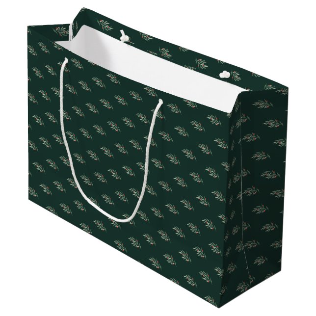Christmas Greenery Leaves & Berries Large Gift Bag (Front Angled)