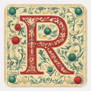 Christmas Greenery Letter R: Seasonal Beauty Square Sticker