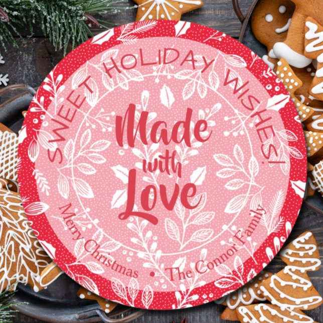 Christmas Greenery Made with Love Holiday Baking Classic Round Sticker (Creator Uploaded)