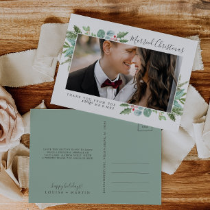 Christmas Greenery Married Christmas Thank You Holiday Postcard
