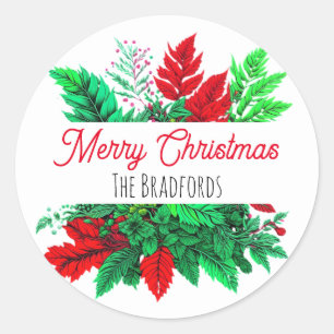 Christmas Greenery Merry Christmas Personalised Classic Round Sticker