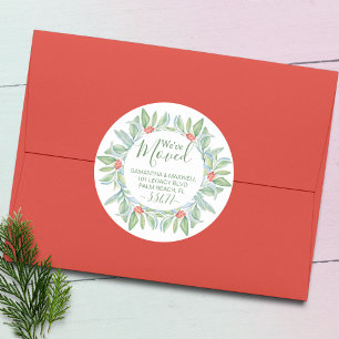 Christmas Greenery Moving Announcement Classic Round Sticker