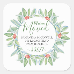 Christmas Greenery Moving Announcement Square Sticker