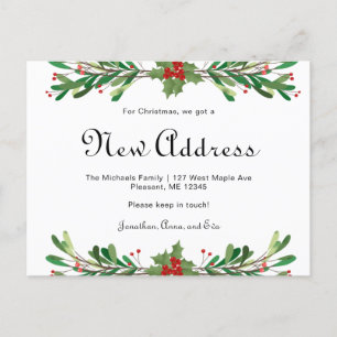 Christmas Greenery New Address Holiday Move Postcard